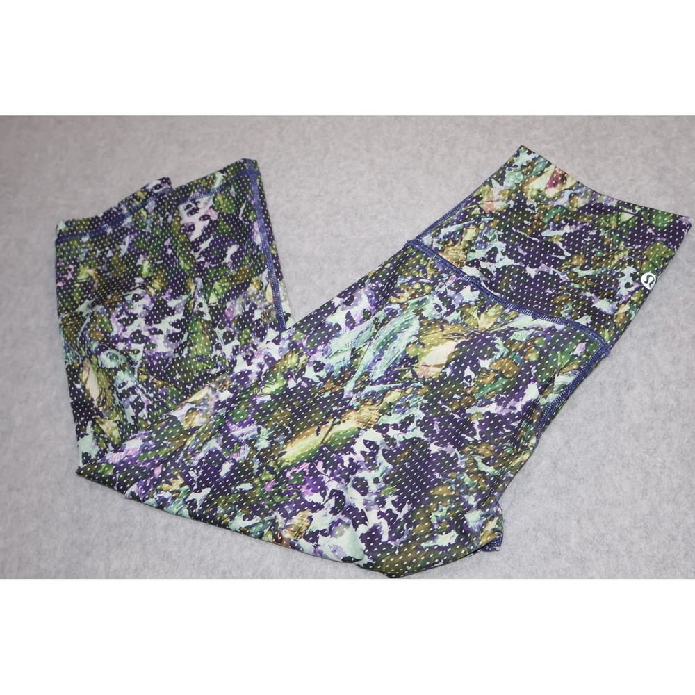 Lululemon Leggings Women 6 Purple Green Abstract High Rise Crop Athletic Pants